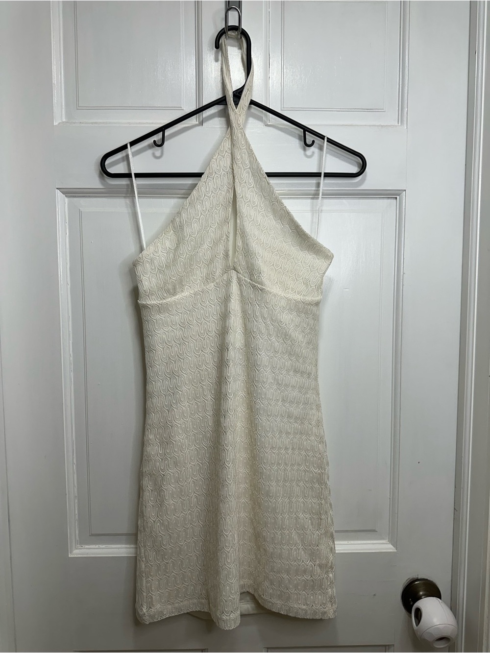 Divided H&M Criss Cross Halter Keyhole Lace Mini Bodycon Dress Ivory Size Small